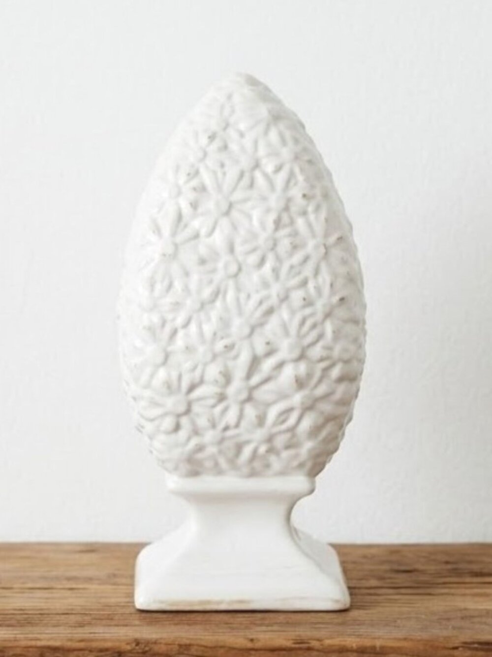 Deartis Portugal Ceramic Finial White Floral Embossed Decorative Ornament 13"